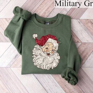 Retro Santa Sweatshirt Faux Sequin Christmas Sweatshirt Holiday Sweaters 90